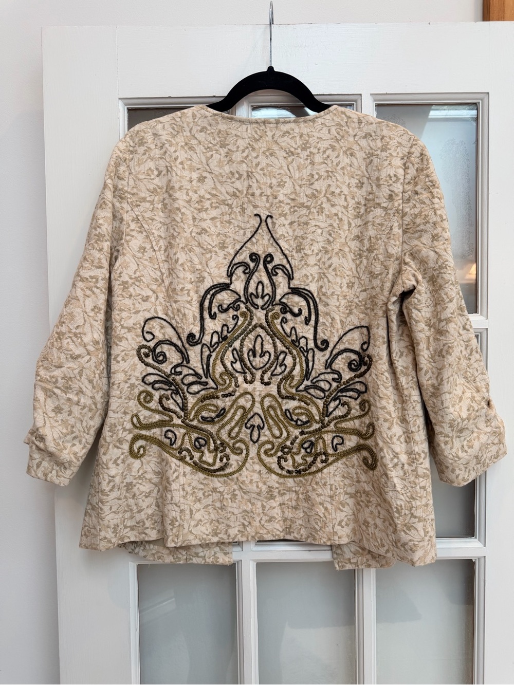 Coldwater Creek Tan Boho Beaded Sequin Embellished Open Blazer Jacket Size 10 M - Picture 5 of 14